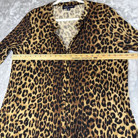 Jones New York Signature Button Up Blouse Women's Large Leopard Black Tan (0774) - Picture 7 of 8